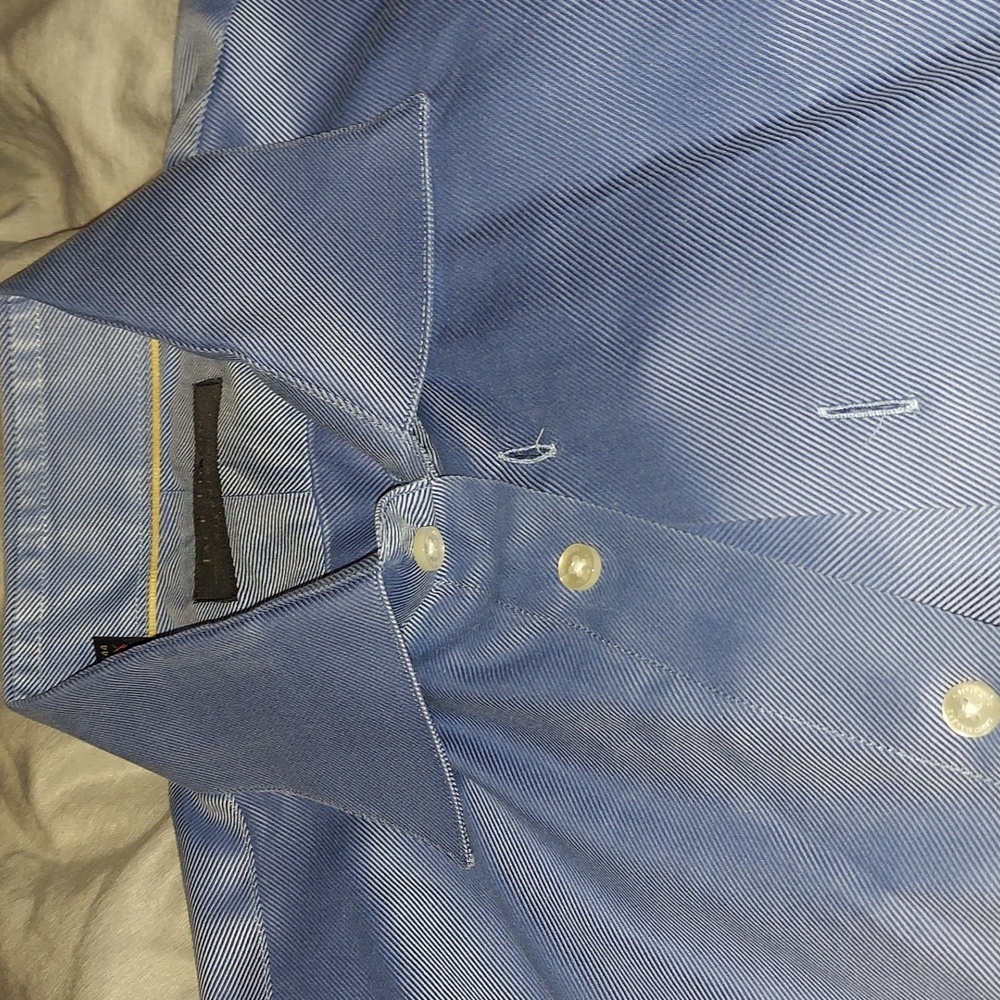 Fanciest shirt in my closet. Made in Canada. Dressy blue button up.